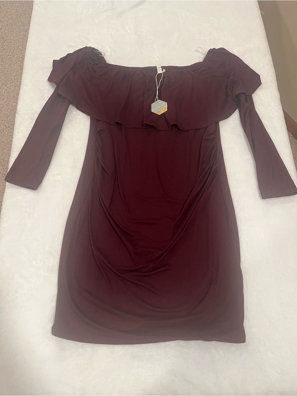 PinkBlush Burgundy Off The Shoulder Ruffle Maternity Dress - Size Small